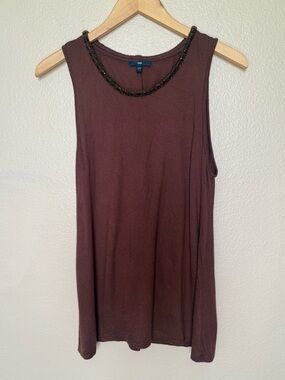 GAP L Sleeveless Beaded-Neck Brown Tank Top